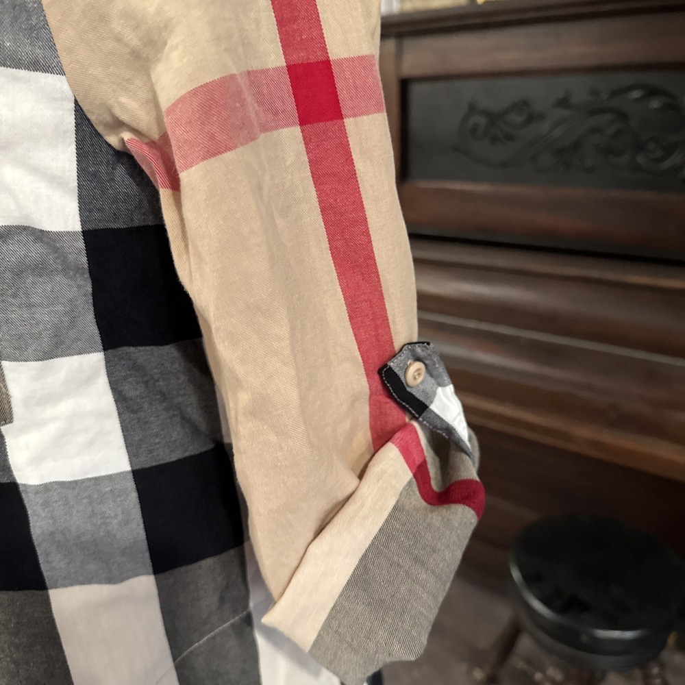 VICI Plaid Button Down Shirt Dress Casual Long Sleeve Beige Women Large Red - Picture 3 of 4